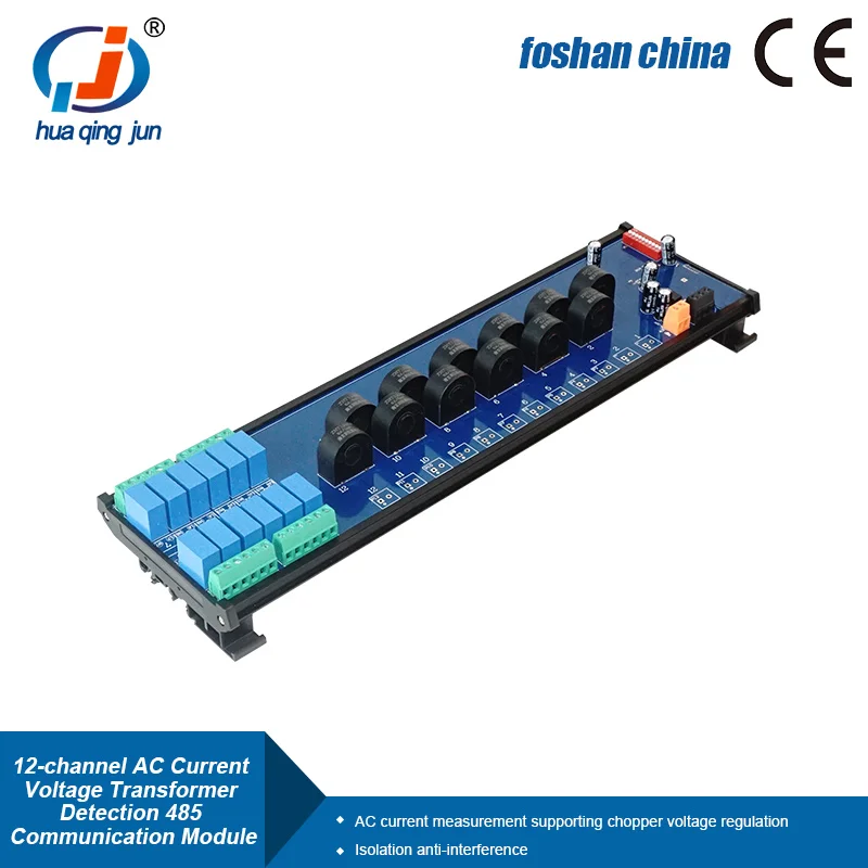Huaqingjun 12-Channel RS485 AC Current Voltage Transformer Detect Module Modbus RTU Communication Acquisition Module