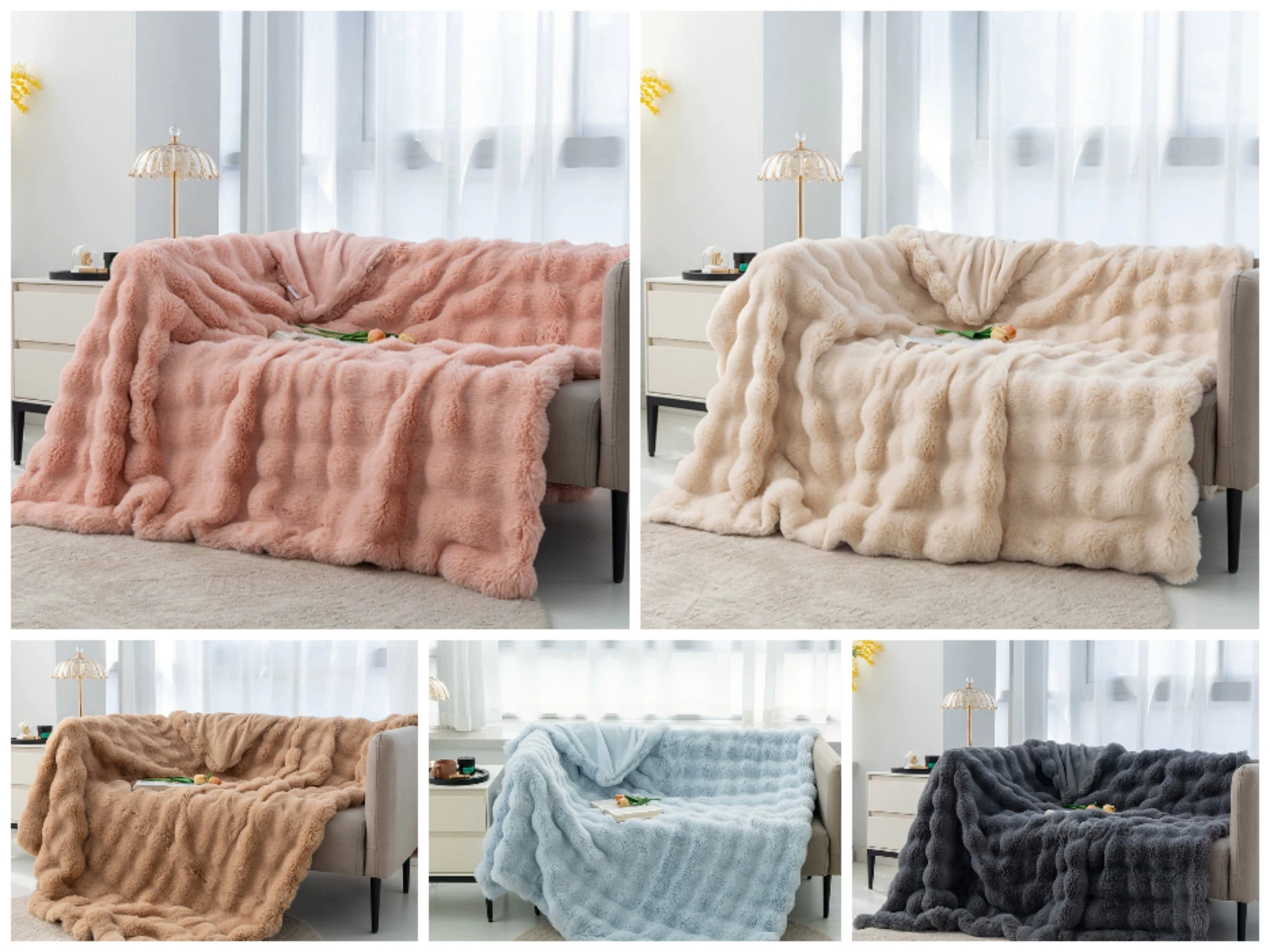 Docsun Luxury Warm Winter Bed Blanket Bubbly Rabbit Faux Fur Blanket 200*230cm Throw Blankets