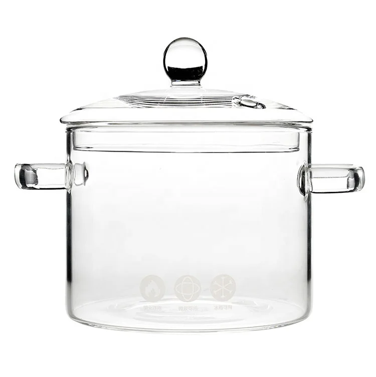 Glass Soup Pot Heat Resistant Glass Cooking Pot with Handles