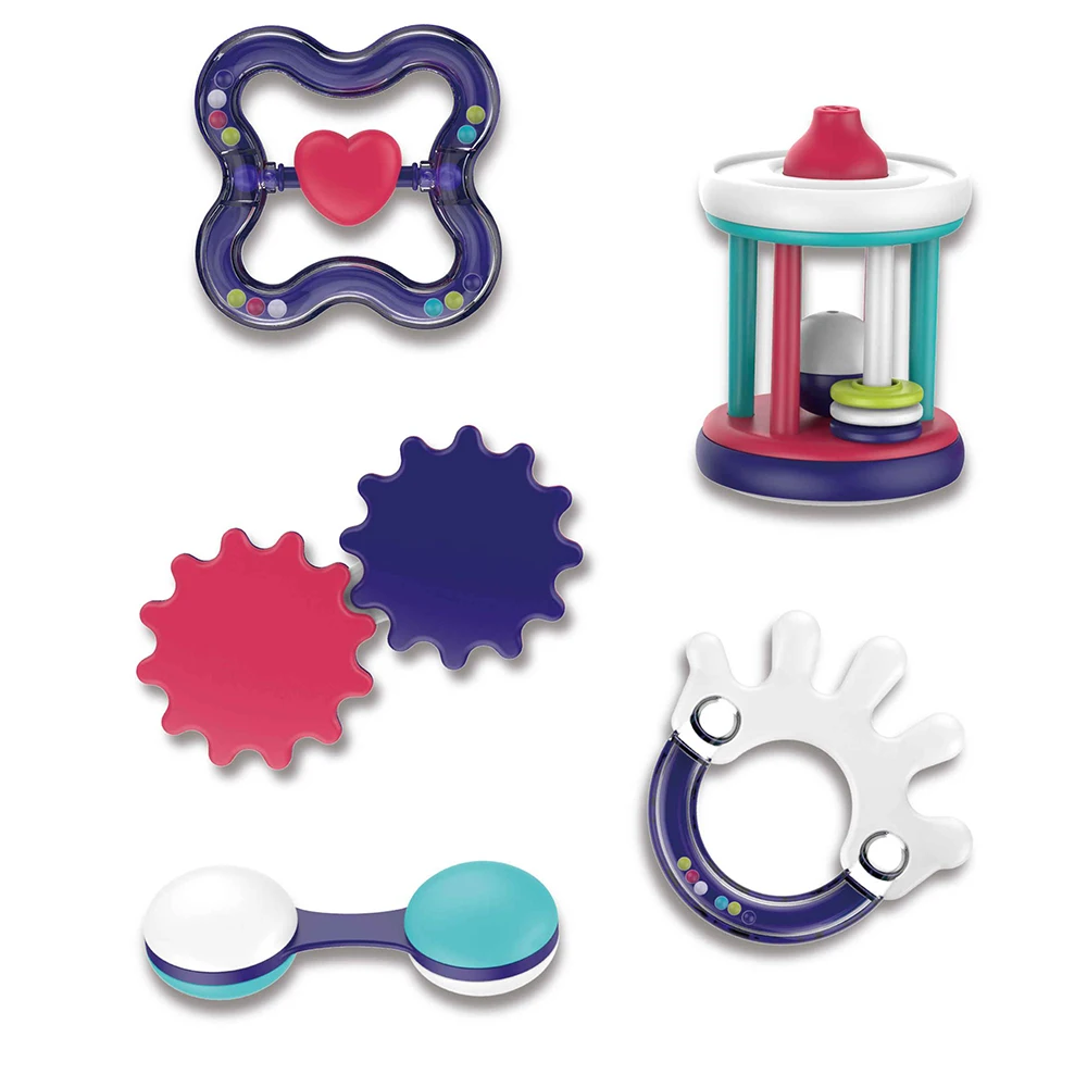 Новый дизайн 7 шт. эко пластиковая коробка передач набор колец детские погремушки игрушки для младенцев и детей ясельного возраста