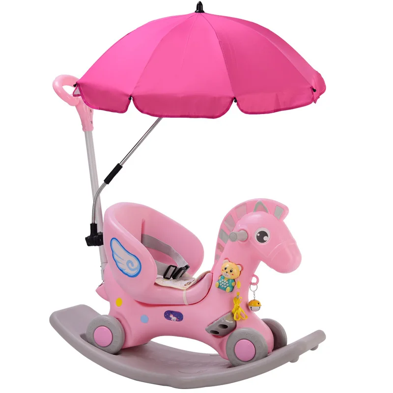 VidaXL – Cheval à Bascule Rose – Peluche Et Structure Métal – Base Bois – 65x32x58 Cm – Dès 24 Mois – 40 Kg Max