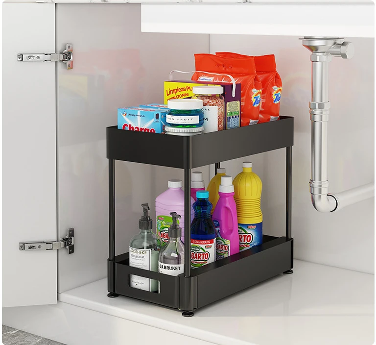 1set Under Sink Organizer, 2-Tier Sliding Cabinet Basket Organizer Drawers,  Under Sink Organizers And Storage Bathroom Kitchen Cabinet Organizer With