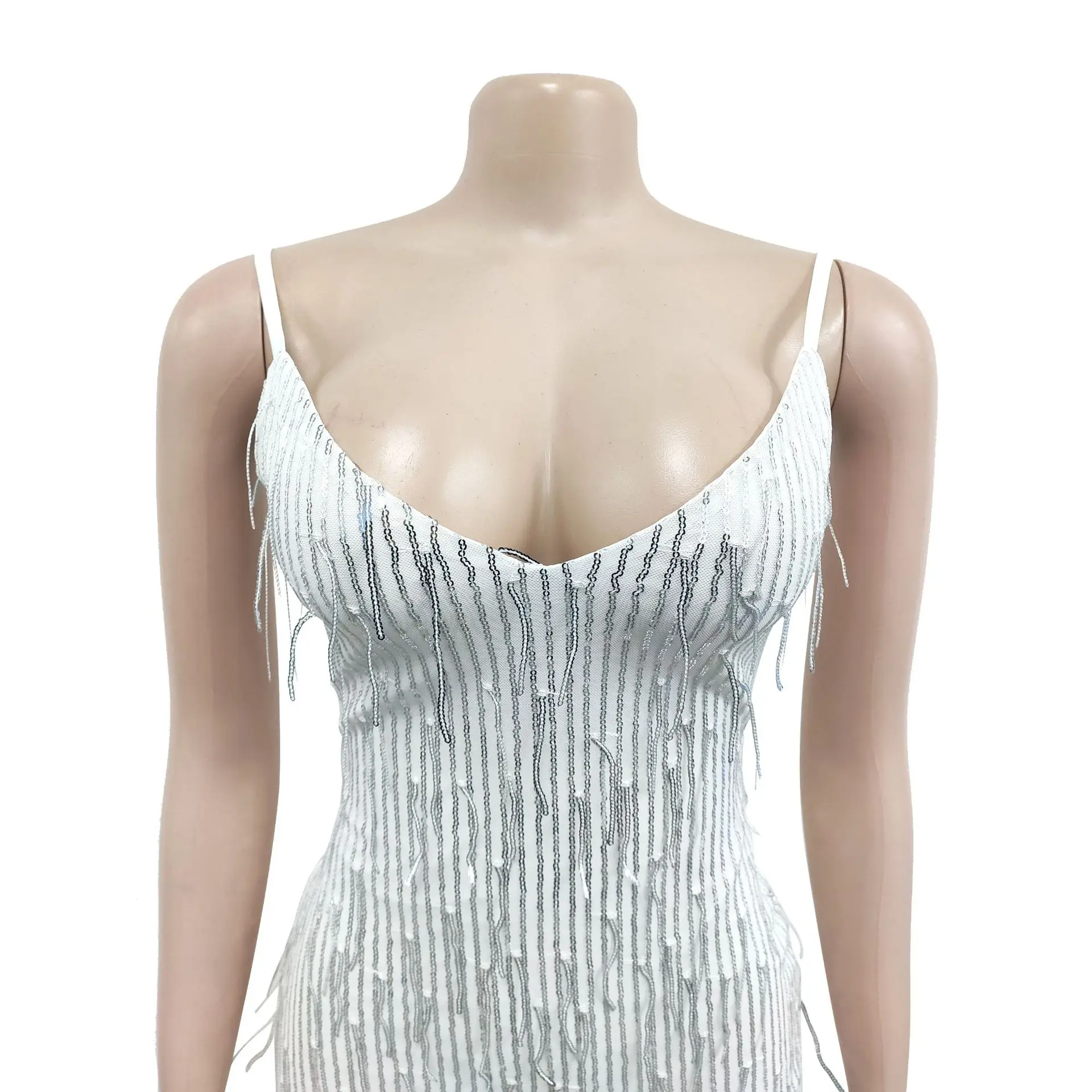 Sequin Knitted Cover up Dress Halter Backless White Dresses for Woman  Elegant Bodycon Mini Black Beaded Evening Dresses 2023