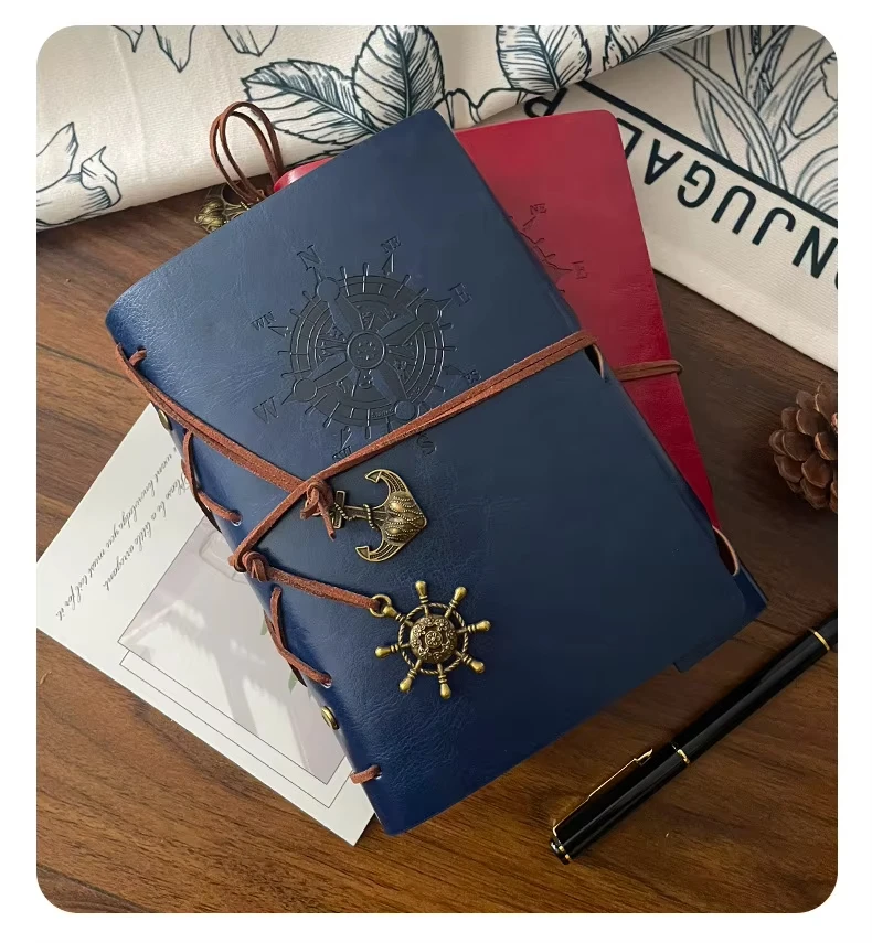 A6 vintage leather cover journals handmade travel kraft paper blank notebook