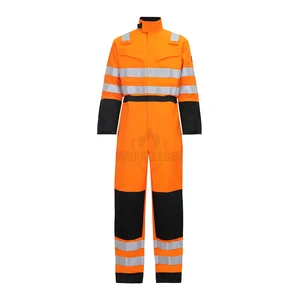 Customized Safety Coverall Orange Hi Vis Reflective Overalls Industrial FRC Clothing