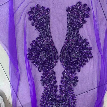 Purple Tulle Mesh Evening Skirt with Luxury Sequin Beads Handmade Knitted Design for Wedding Parties