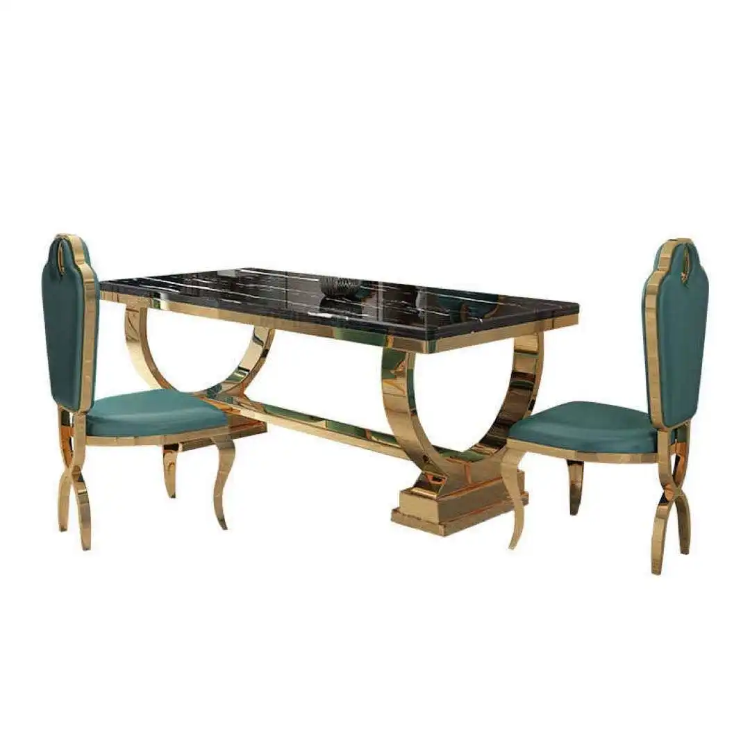 New Hot Selling  Modern Luxury Gold Table Desk And Chair Dinning Table Chairs Set For Home