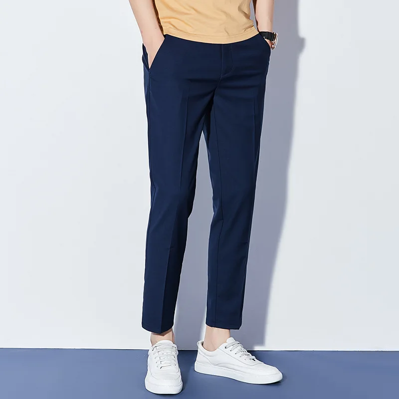 Men's Fashion Cropped Multicolor Trousers Slim Fit Pants Men's Noniron