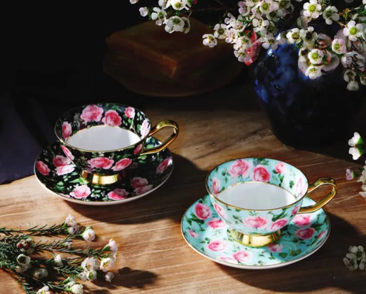 Stechcol Nordic Luxury Gold Caffe Latte Mug Set Ceramic Fine Bone China Vintage Coffee Cup With