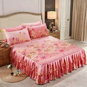 Hot Sale Custom 100% Polyester Eco-Friendly Bedding Set Floral Printed Patterns Bed Skirt Pillowcases for Home Hotel Bedroom
