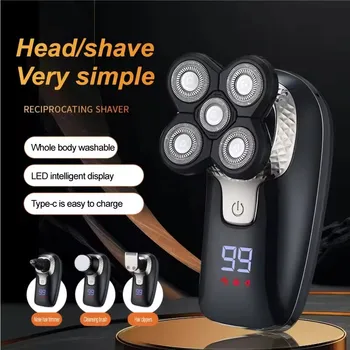 Head Shavers for Bald Men 5D Electric Razor Face Hair Trimmer LED Display IPX6 Waterproof Detachable Grooming Kit Type-C Charge