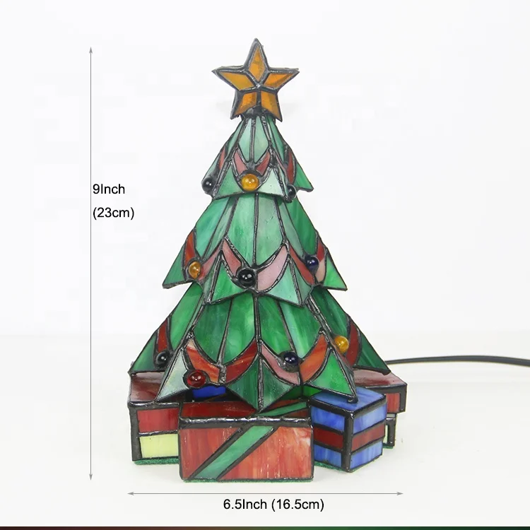 LongHuiJing Custom Made Hand Crafted Stained Glass Lamp Leaded Christmas Tree Lamps 9Inch Tiffany Style Christmas Decoration