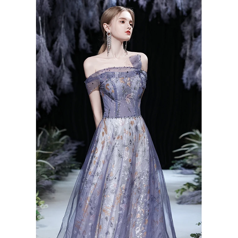 Elegant Purple Plus Size Evening Dress for Women Strapless Lace Starry Sky  Skirt Prom Dresses Party Maxi Sequin Evening Dress