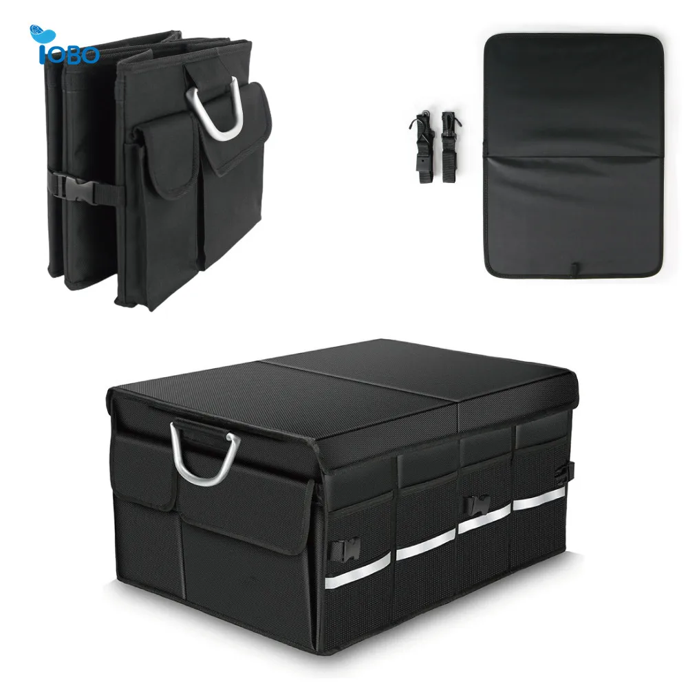 Collapsible Reflective Stripe Expandable Large Capacity Waterproof Car Trunk Organizer With Cover