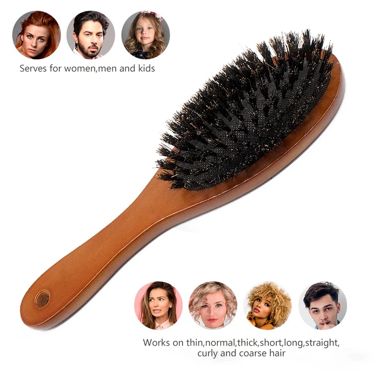 Wholesale 100 Natural Hard Bristle Hair Brush Wooden Brown Massage