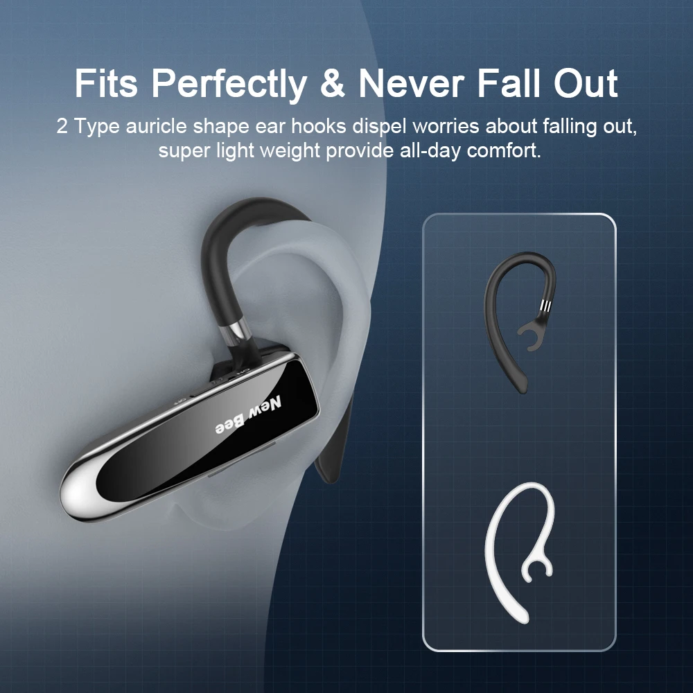 Bluetooth Headset Wireless Bluetooth Earpiece 24 Hours Talking Time  Walkie-talkies Headphones for IOS Android Cell Phone