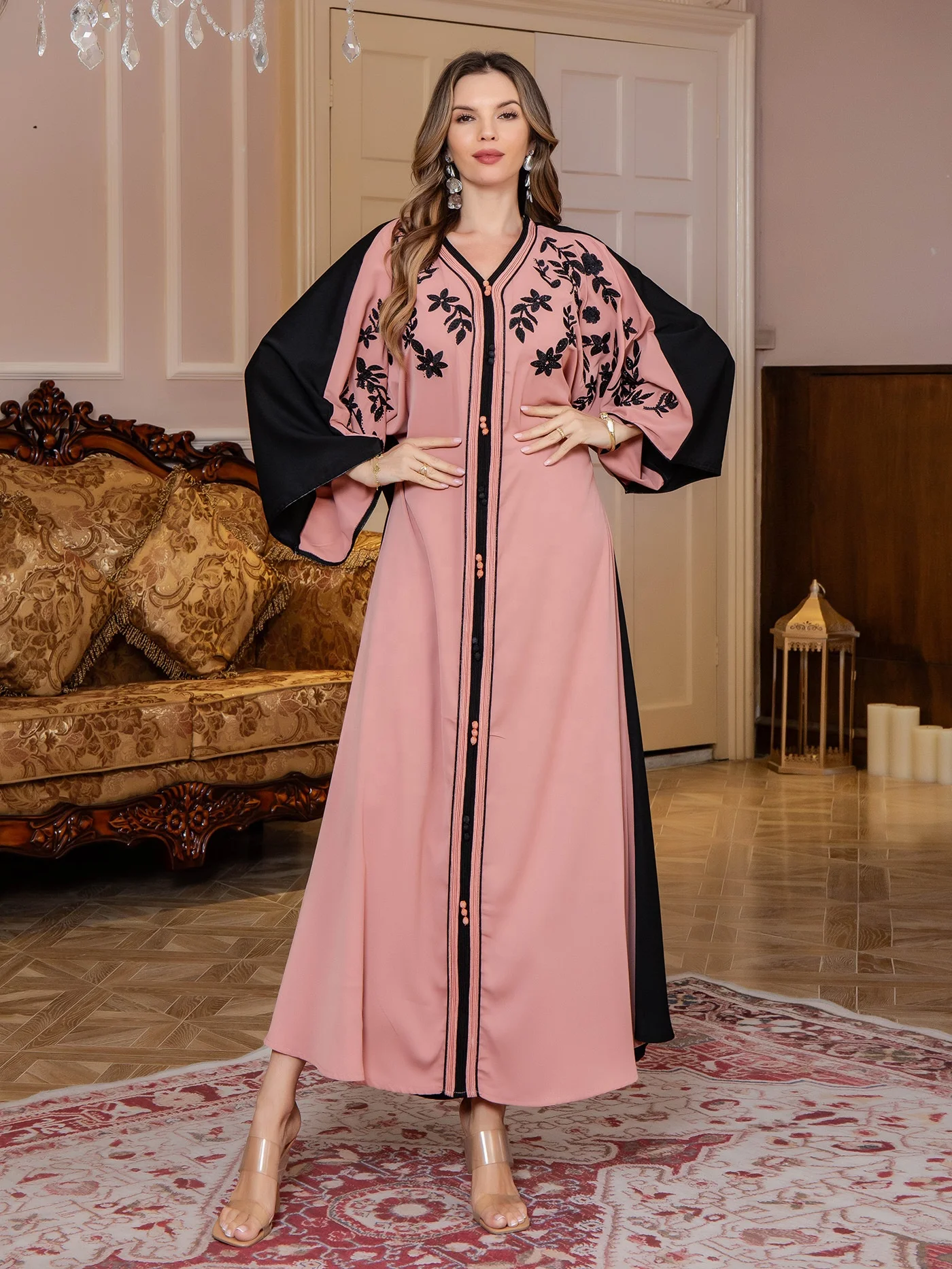 New In-Stock Middle Eastern Clothing Muslim Women Long Robe Rope Embroidery  Dubai Travel Casual Arabic Long Sleeve Dresses Robe