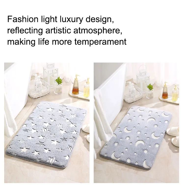 Latest Coral Velvet Fluorescent Non Slip Mat Bathroom Bedroom Living Room glow in the dark Memory foam bath mat factory