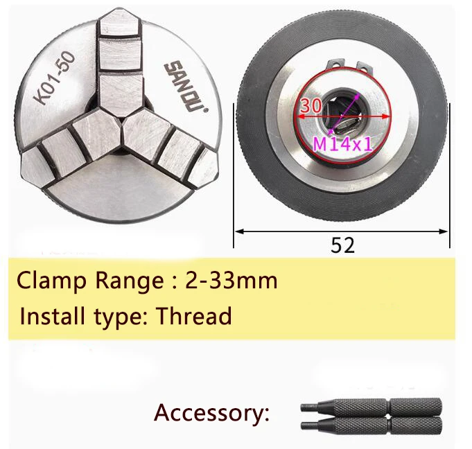K01-50 Mini Wood Lathe Chuck 50mm, 3 Jaw Self-Centering Steel