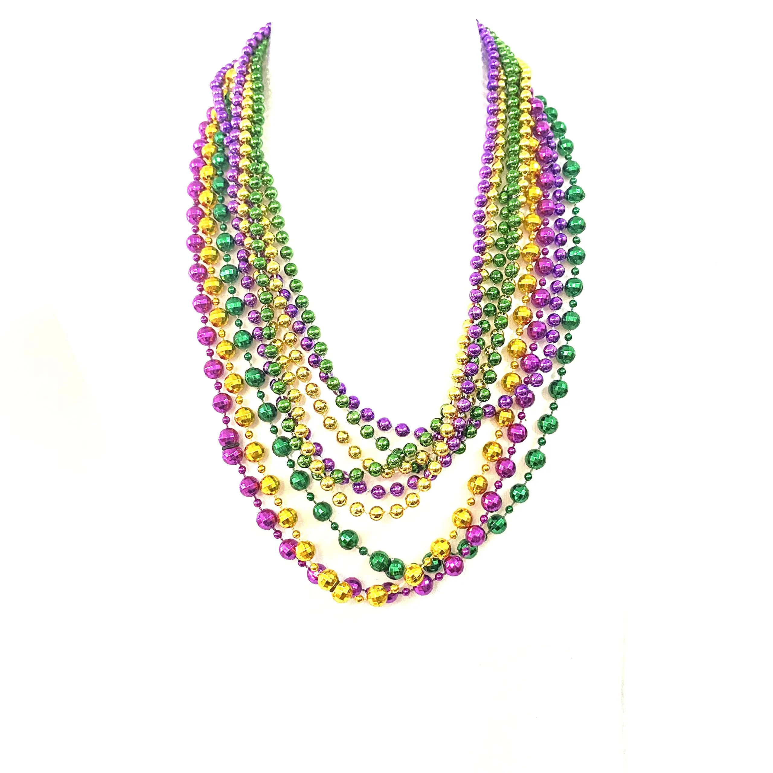 100 Collares De Perlas Mardi Gras – 84 Cm En Morado, Dorado Y Verde, Para Fiestas Y Desfiles