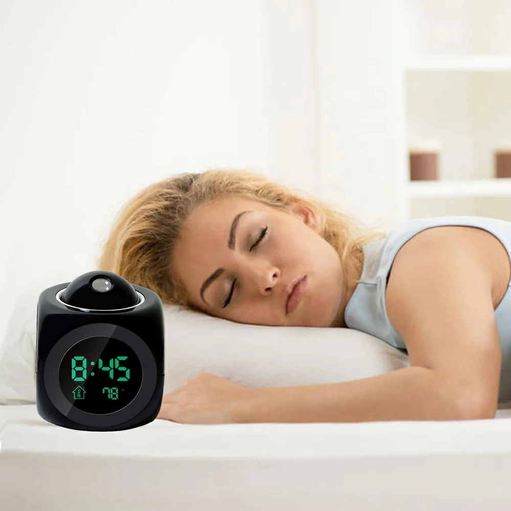 Talking Voice Prompt Thermometer Snooze Function Desk Lcd Projection Led Display Time Digital Alarm Clock