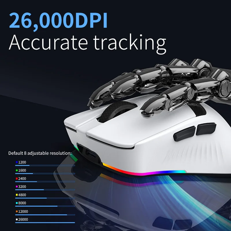8K Light Weight Gaming Mouse with OLED Screen 26000DPI RechargeabThree Modes 2.4G Wired BT RGB with Software Driver for PCGamer