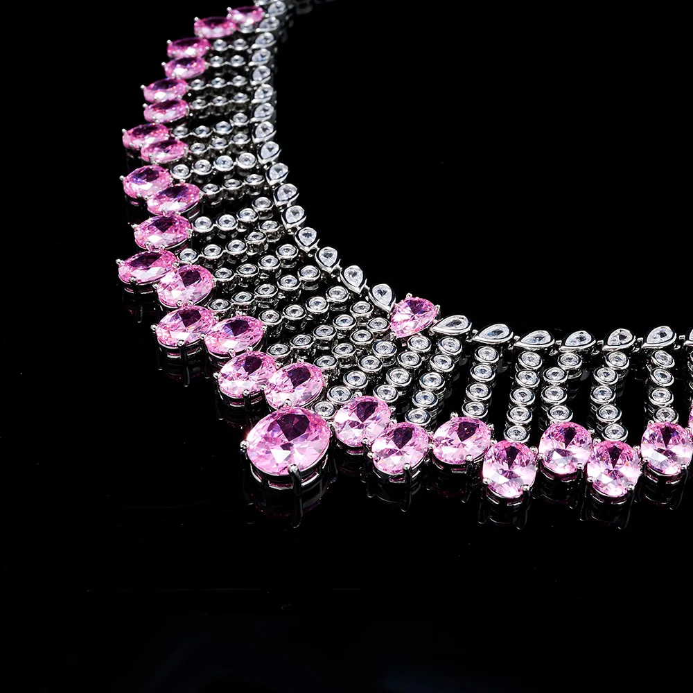 015639 Luxury Large Colored 4pcs Bling Necklace Set for Women Wedding ...