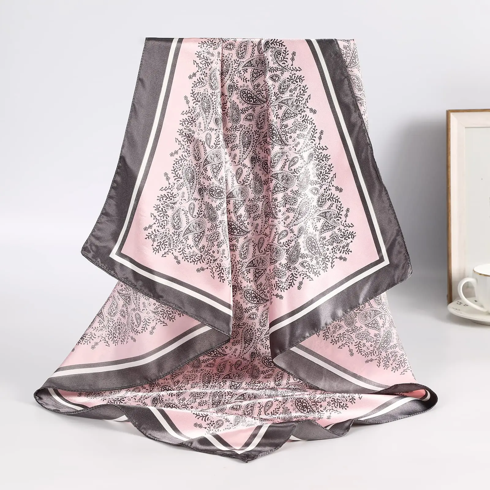 Quanke syal sutra pola modis Twill persegi besar syal kepala Satin untuk  wanita syal Satin kepala wanita modis