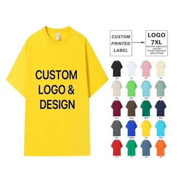 OEM/ODM Custom T shirt Printing logo Mens t shirt Oversized 210GSM Heavyweight 100% Cotton tshirt for Men And Women High Quality