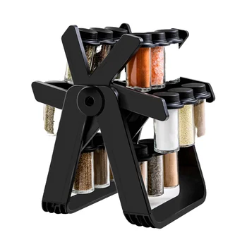 Hot Selling Ferris Wheel Design Kitchen Glass Spice Containers Jar Condiments Seasoning Food Container Rotatable Kitchen Rack
