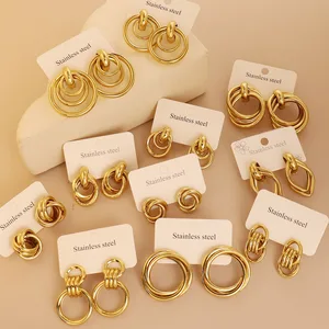 MW Wholesale Stainless Stee Gold Plated Hoop Earrings Fine Fashion 18K Gold Pendant  Geometry Hoop Earing for Jewelry Women