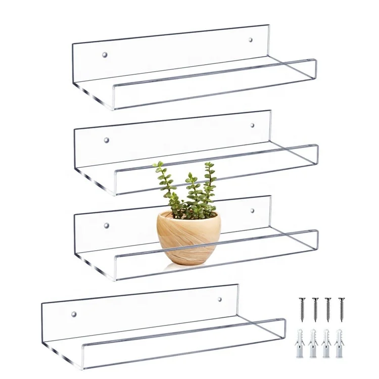 Jery Clear Acrylic Floating Shelves Bookshelf Wall Display Shelf