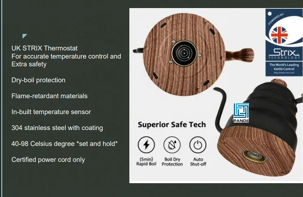 CHINA Pour Over Temperature Controlled Goose Neck Coffee Pot Kettle UK Plug UK Strix Thermostat Controller