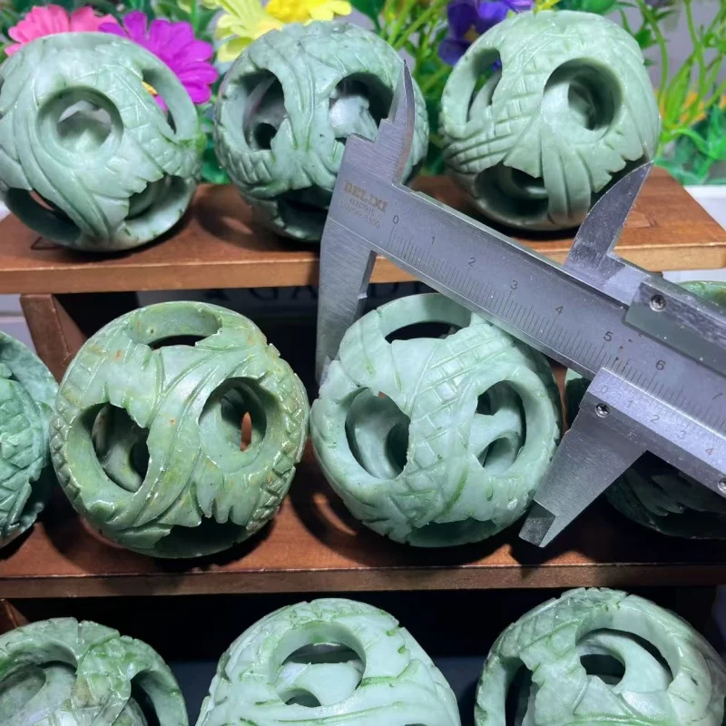 Wholesale Natural Stone Carved Balls Hollow-carved Mixed Green