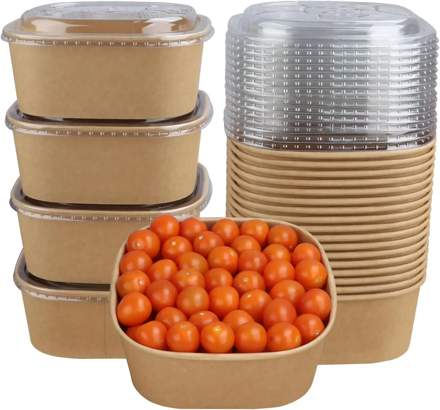 Disposable HALAL Friendly Paper Soup Bowl Paper Cups Food Container Biodegradable Take Away Kraft Paper Salad Bowl With Lids