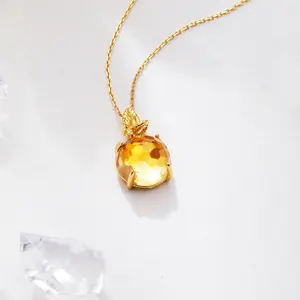 Keiyue Textured Leaves Champagne Zircon 925 Silver Gold Plated Necklace Crafted 925 Sterling Silver Necklaces for Women