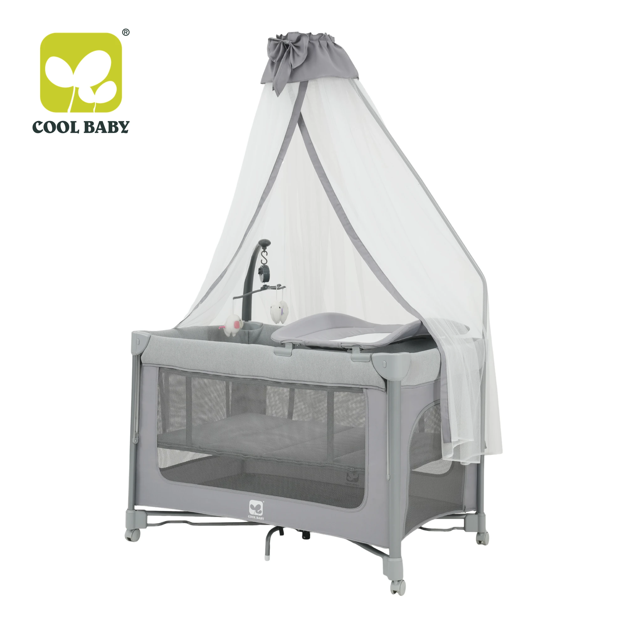 KDD15 Cool Baby Newborn Foldable Portable Baby Crib 3 in 1 Bedside Crib with Mosquito Net