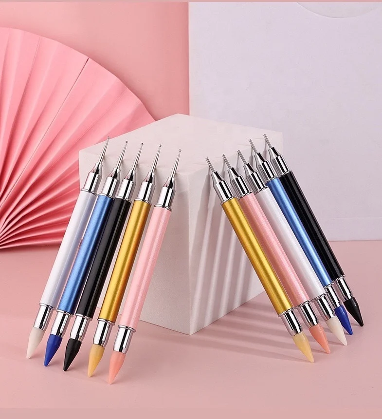 Acrylic Nail Point Pen Dual Heads Metal Dotting Wax Pen