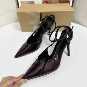 2026 Patent Leather Pointed Toe Wine Red Sexy High Heel Sandals Waterproof Formal Office Lady Pu Shoes Hot Popular Summer Styles