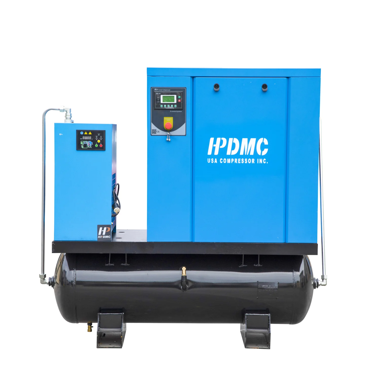 HPDMC 20HP Rotary Screw Compressor 208-230V/60HZ 3-Phase 81CFM 125PSI Industrial System with 80 Gal Tank Refrigerated Air Dryer