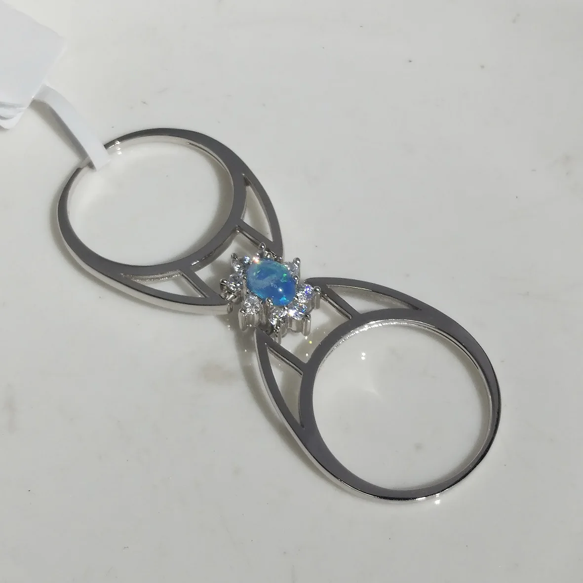 Bague Ancienne En Argent Massif Avec Pierre D'ambre - Taille 60 - Occasion - Bijou Vintage