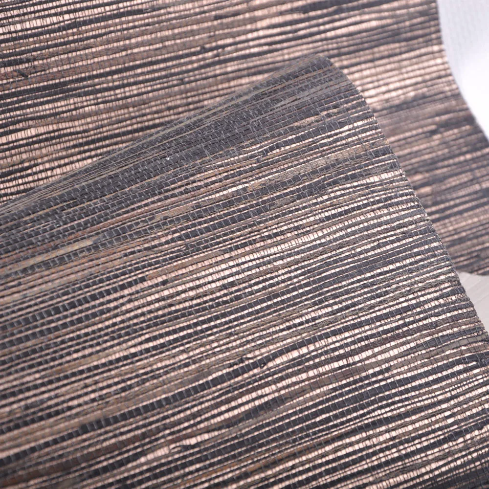 Natural Brown Raw Help Plant Metal Bottom Grasscloth Wallpaper Restaurant Wall Design Material Chinese Traditional Art