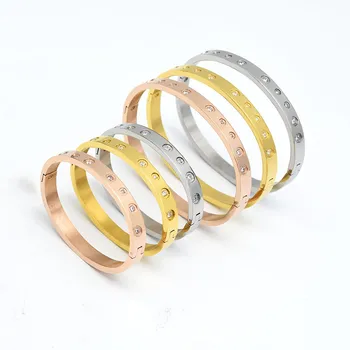 Wholesale 316L Stainless Steel CZ Stone Inlay Clasp Cuff Bracelet Kids No Fade Bangles For Women Childrens Gift Jewelry