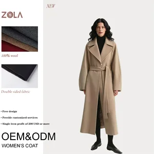 Factory Price 100% Wool Double Sided Belted Trench-style Beige Women's Short Warm Eco-Friendly Winter Coat (OEM ODM)