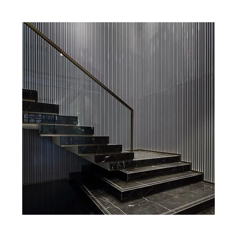 World's Beautiful Natural Black Marble Stair Tread Easy Interior Villa Decoration Wood Staircase Design Marble Step Tiles Sale