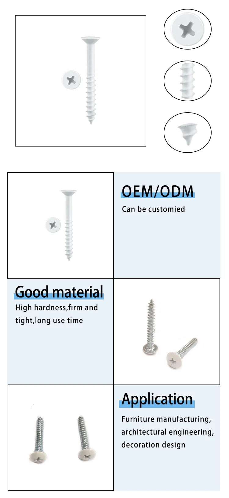 #4, #5, #6, #7, #8, #9, #10, #12, #14 * 10mm 20mm White Zinc-Plated Countersunk Flat Interior/Exterior Wood Screws supplier