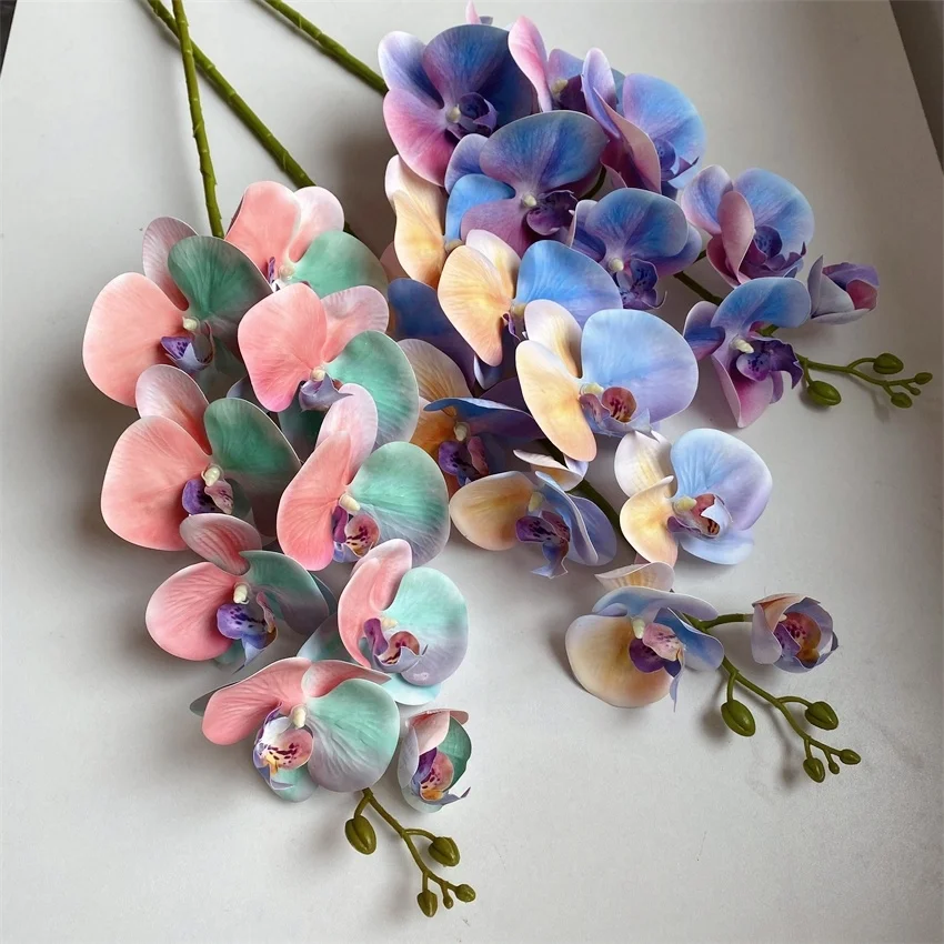 3d Printing Real Touch Orchids Gradient Rainbow Orchid Flowers 9 Heads Latex Butterfly Flower Artificial Orchids