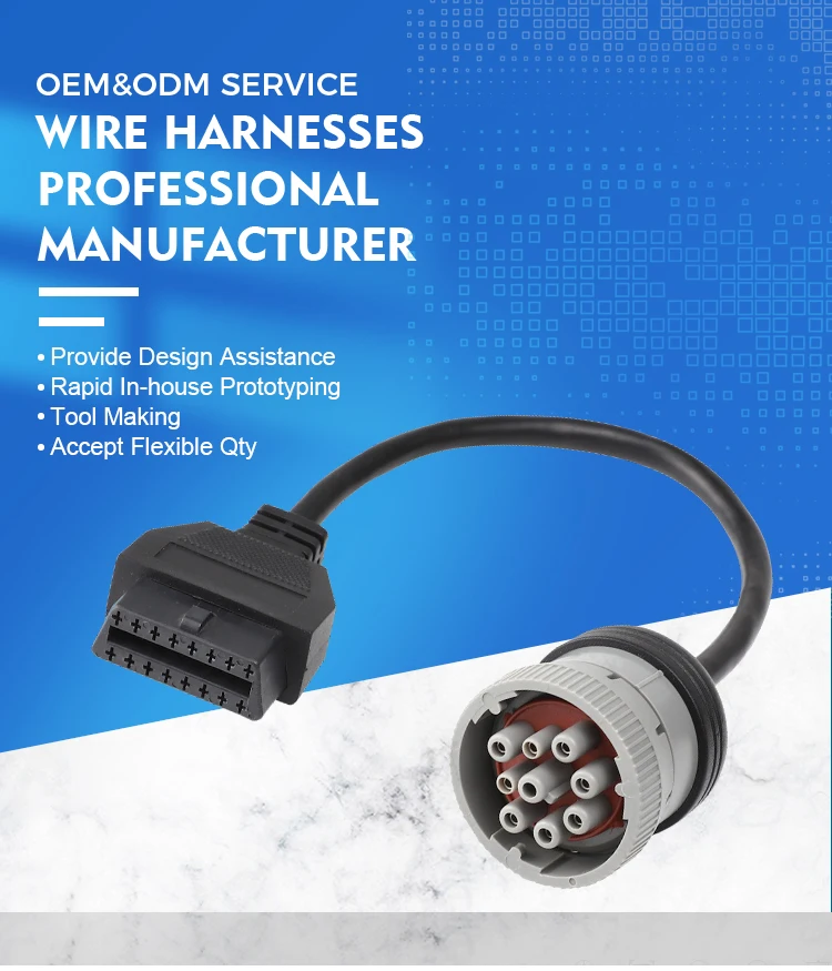 product oem odm 16pin female to j1939 9p grey male j1939 connector obd2 obdii eld cable-2