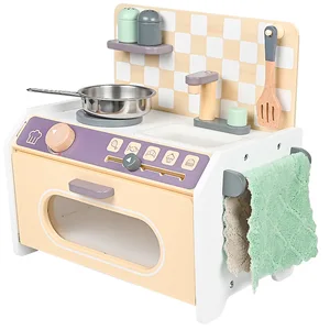 Wooden Kids Pretend Play Kitchen Toy Set with Mini Stove and Seasoning Pots for Imaginative Cooking Toy
