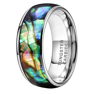 Coolstyle Jewelry 8mm Tungsten Carbide Ring for Men Women Wedding Band Abalone Shell Inlay Polished Shiny Domed Comfort Fit
